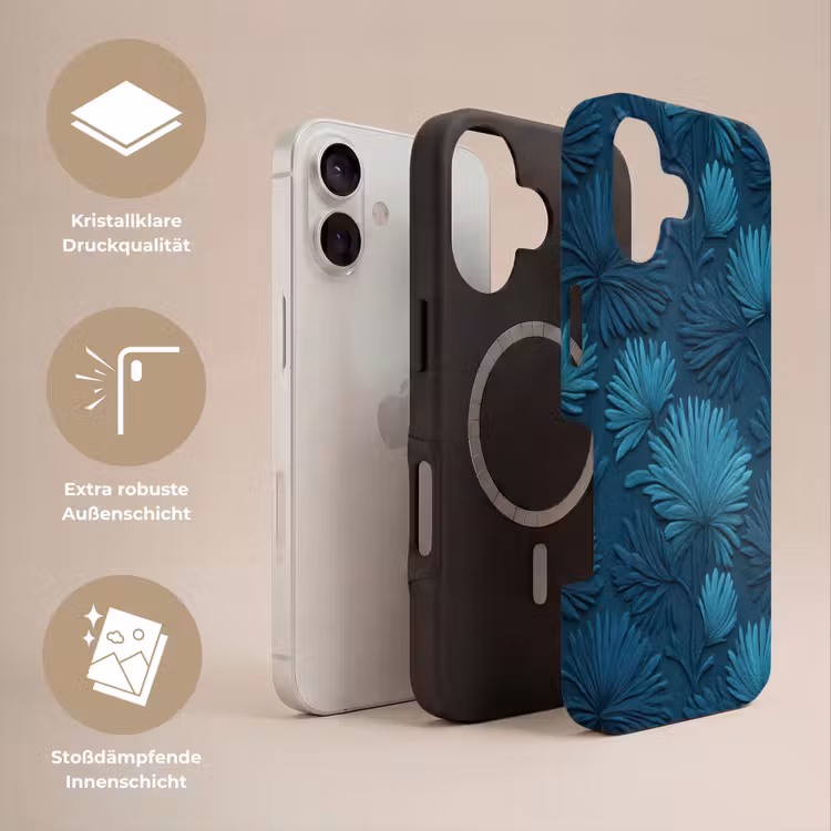 Bladeren - Reliëf - Patroon - Oceaanblauw - Modern Toughcase MagSafe Apple iPhone 17 klein 1017 -USP_Lagen_DE