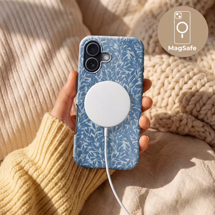 Bladeren - Klassiek - Patroon - Donkerblauw - Vintage Toughcase MagSafe Apple iPhone 17 klein 1017 -USP_MagsafeV