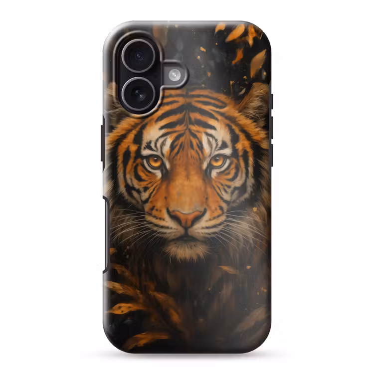 Bladeren - Tijger - Oranje Toughcase MagSafe Apple iPhone 17 klein -3d