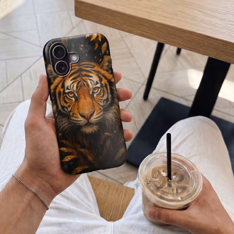 Bladeren - Tijger - Oranje Toughcase MagSafe Apple iPhone 17 klein -Sfeer1M