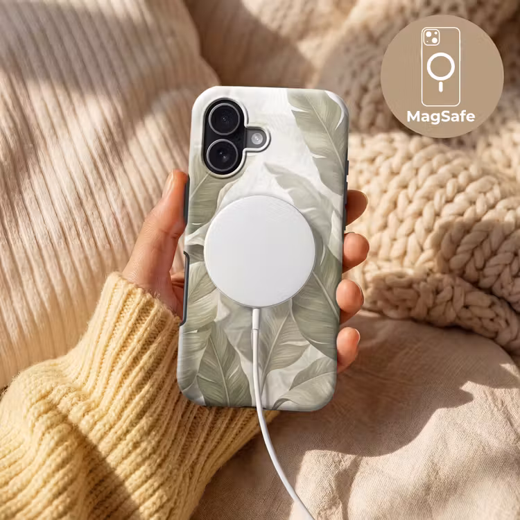 Bladeren - Tropisch - Natuur - Abstract - Beige Toughcase MagSafe Apple iPhone 17 klein -USP_MagsafeV