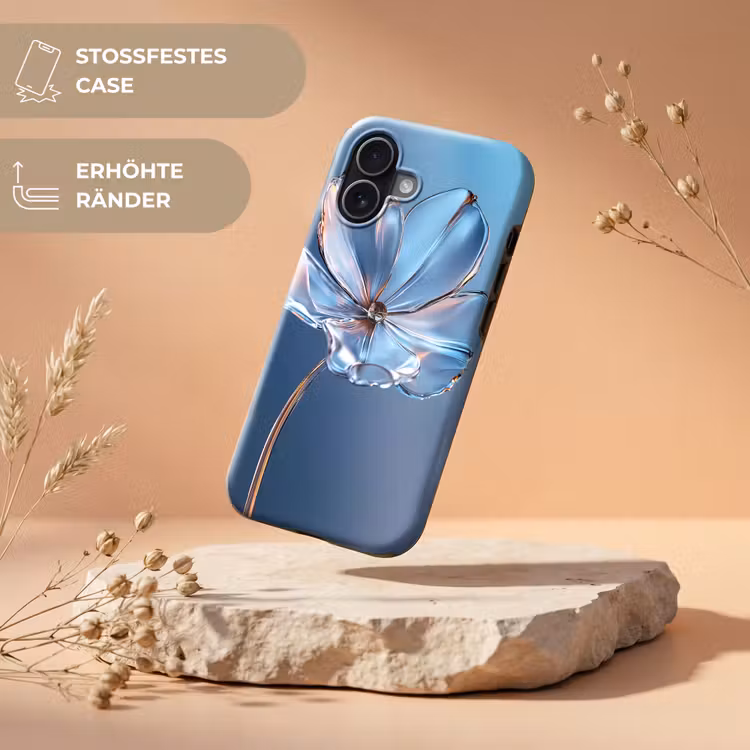 Blauw - Bloem - Glazen - Sierlijk Toughcase MagSafe Apple iPhone 17 klein -USP_RandenV_DE