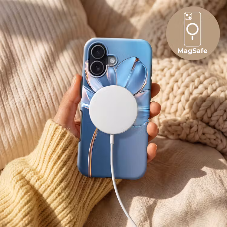 Blauw - Bloem - Glazen - Sierlijk Toughcase MagSafe Apple iPhone 17 klein -USP_MagsafeV