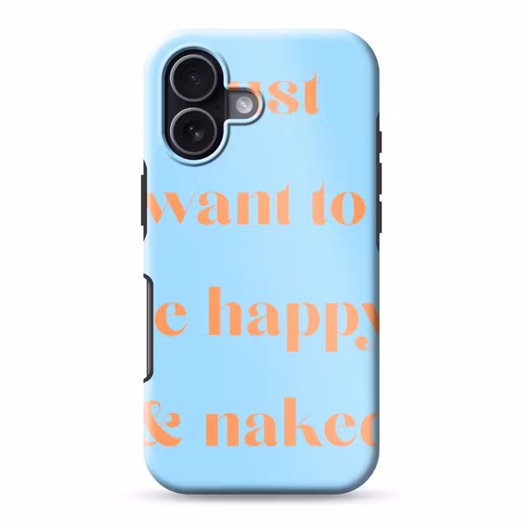 Blauw - Oranje - Just want to be happy & naked Toughcase MagSafe Apple iPhone 17 klein -3d