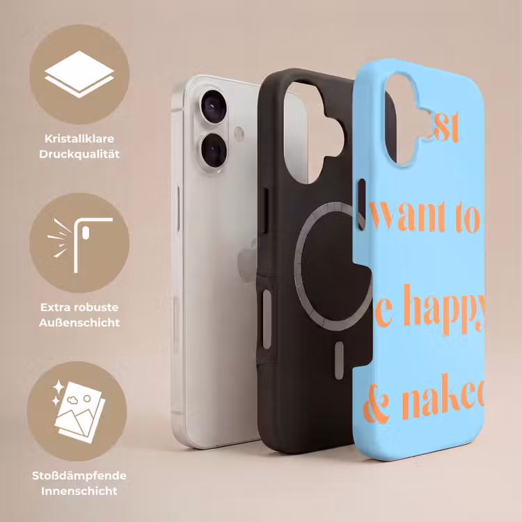 Blauw - Oranje - Just want to be happy & naked Toughcase MagSafe Apple iPhone 17 klein -USP_Lagen_DE