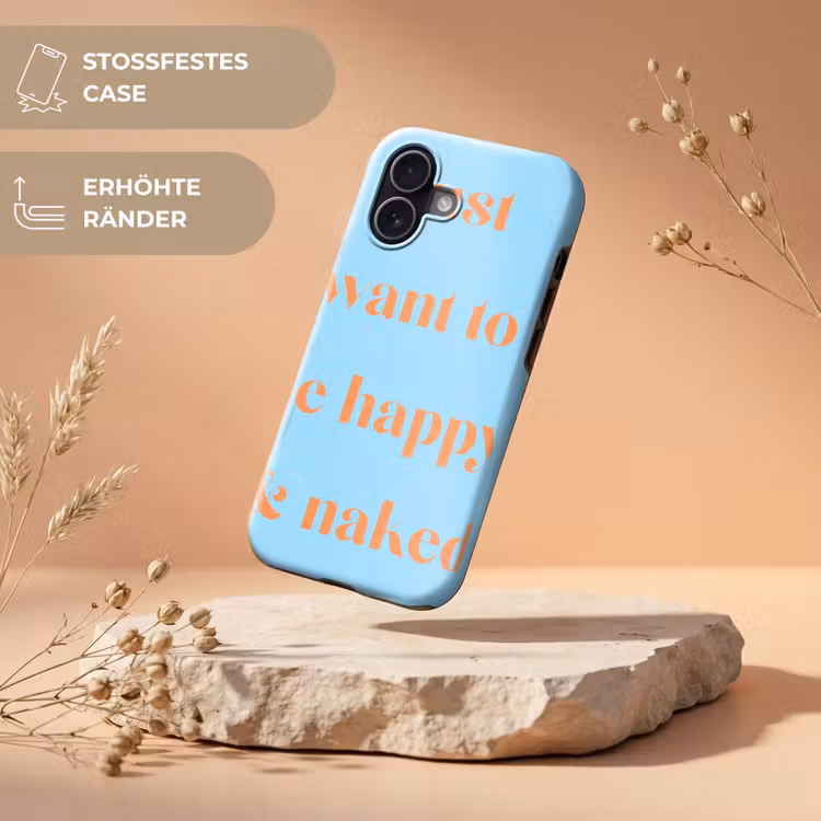 Blauw - Oranje - Just want to be happy & naked Toughcase MagSafe Apple iPhone 17 klein -USP_RandenV_DE