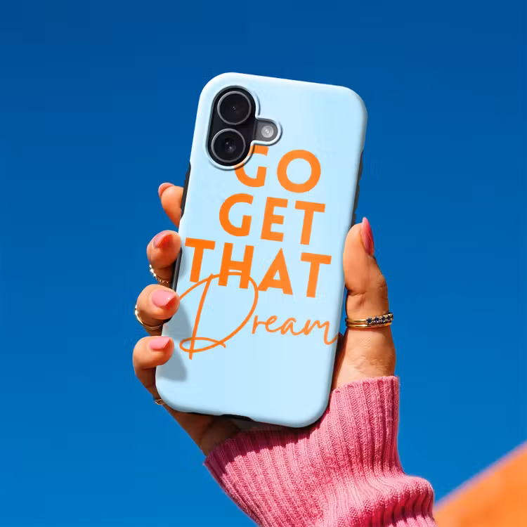 Blauw - Oranje - Tekst Toughcase MagSafe Apple iPhone 17 klein -Sfeer1V