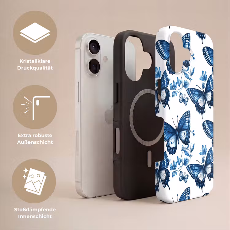 Blauw - Vlinders - Bloemen - Wit Toughcase MagSafe Apple iPhone 17 klein 1017 -USP_Lagen_DE