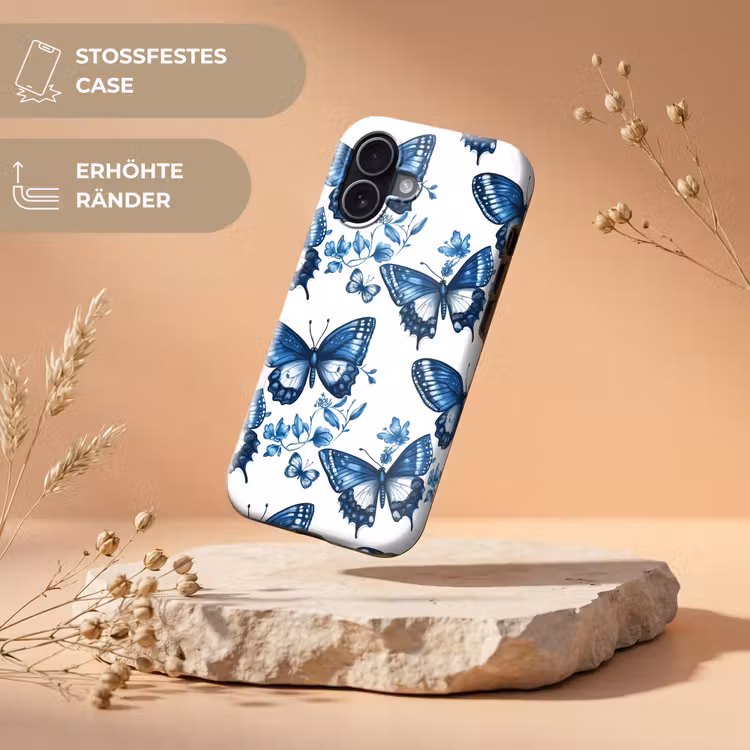 Blauw - Vlinders - Bloemen - Wit Toughcase MagSafe Apple iPhone 17 klein 1017 -USP_RandenV_DE