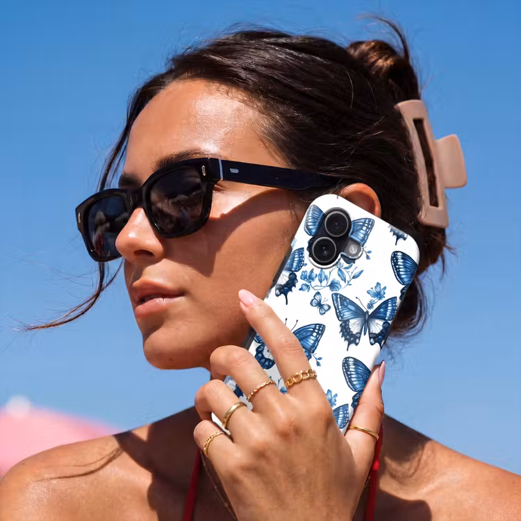 Blauw - Vlinders - Bloemen - Wit Toughcase MagSafe Apple iPhone 17 klein 1017 -Sfeer2V