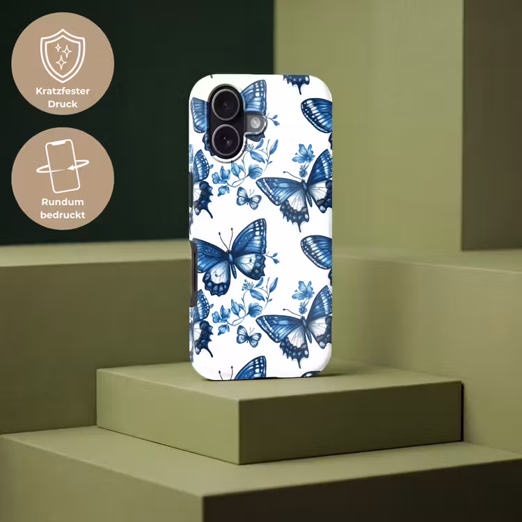 Blauw - Vlinders - Bloemen - Wit Toughcase MagSafe Apple iPhone 17 klein 1017 -USP_PrintM_DE