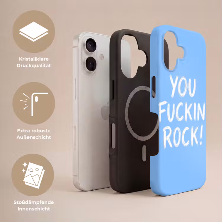 Blauw - Wit - You fuckin rock Toughcase MagSafe Apple iPhone 17 klein -USP_Lagen_DE