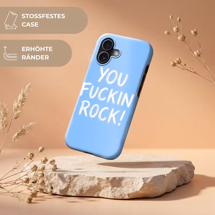 Blauw - Wit - You fuckin rock Toughcase MagSafe Apple iPhone 17 klein -USP_RandenV_DE