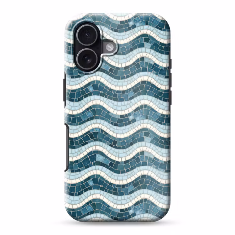 Blauw - Wit - Mozaïek - Golvend Toughcase MagSafe Apple iPhone 17 klein 1017 -3d