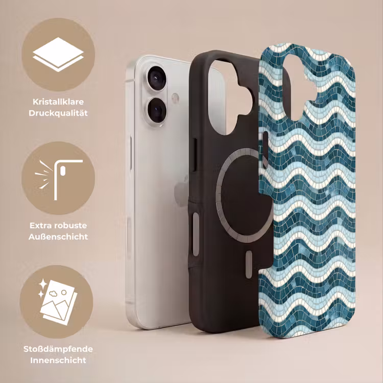 Blauw - Wit - Mozaïek - Golvend Toughcase MagSafe Apple iPhone 17 klein 1017 -USP_Lagen_DE