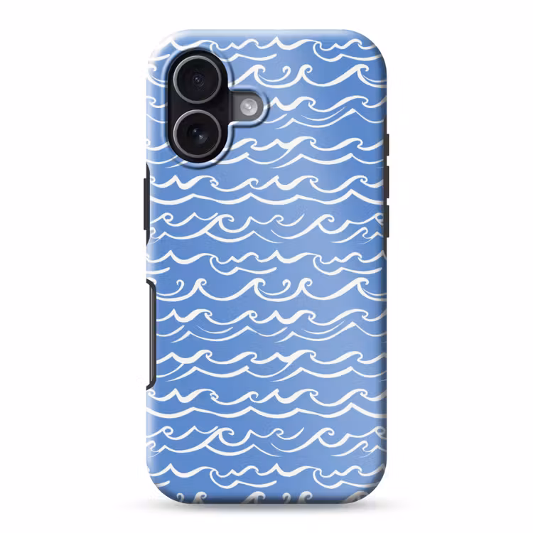 Blauw - Wit - Simpel - Getekend - Golven Toughcase MagSafe Apple iPhone 17 klein 1017 -3d