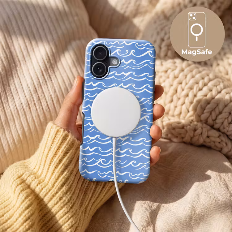 Blauw - Wit - Simpel - Getekend - Golven Toughcase MagSafe Apple iPhone 17 klein 1017 -USP_MagsafeV