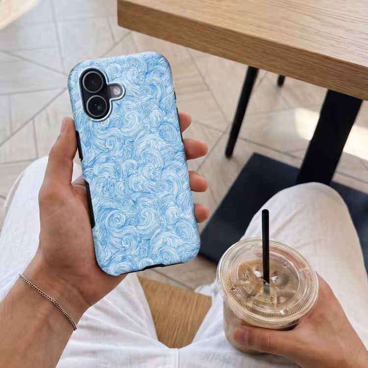 Blauw - Wit - Spiraal - Golven - Lijnen Toughcase MagSafe Apple iPhone 17 klein 1017 -Sfeer1M