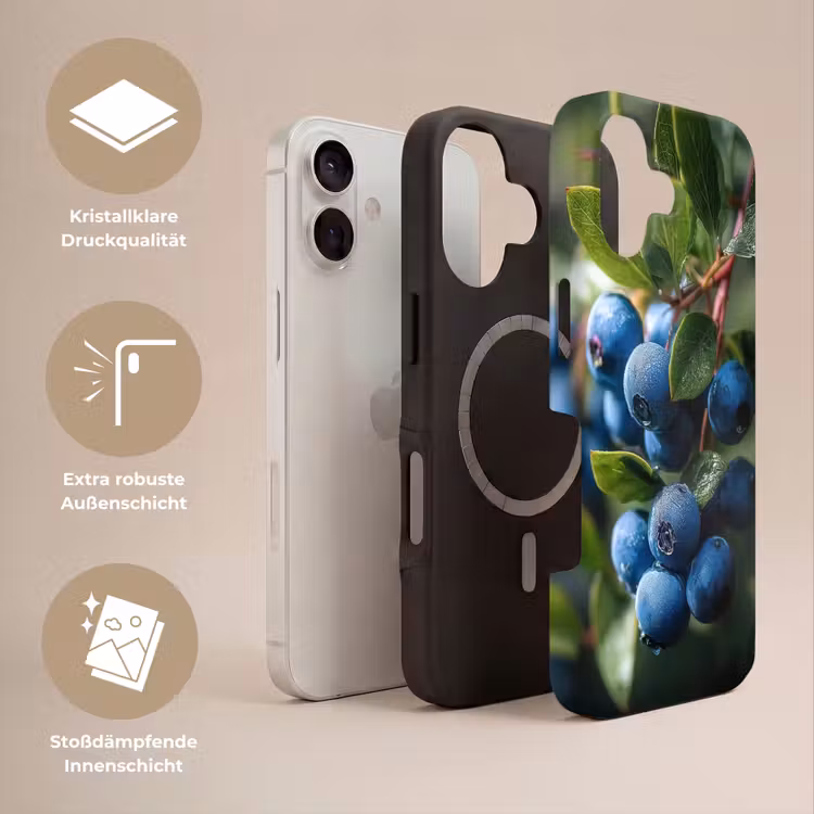 Blauwe bessen - Dauwdruppels - Natuurlijk licht Toughcase MagSafe Apple iPhone 17 klein -USP_Lagen_DE