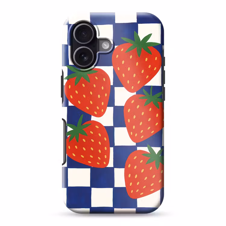 Geblokt - Blauw - Aardbeien Toughcase MagSafe Apple iPhone 17 klein -3d
