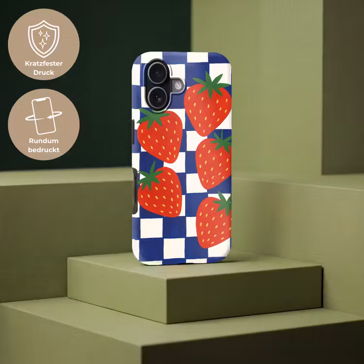 Geblokt - Blauw - Aardbeien Toughcase MagSafe Apple iPhone 17 klein -USP_PrintM_DE