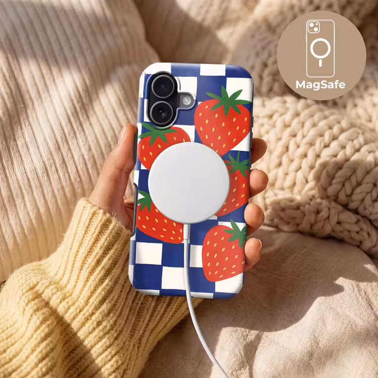 Geblokt - Blauw - Aardbeien Toughcase MagSafe Apple iPhone 17 klein -USP_MagsafeV
