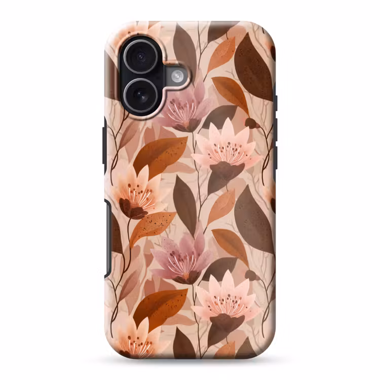 Bloemen - Bladeren - Bruin Toughcase MagSafe Apple iPhone 17 klein 1017 -3d