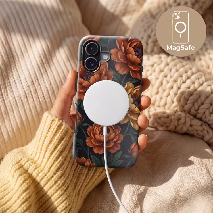 Bloemen - Bladeren - Natuur - Modern - Oranje Toughcase MagSafe Apple iPhone 17 klein -USP_MagsafeV