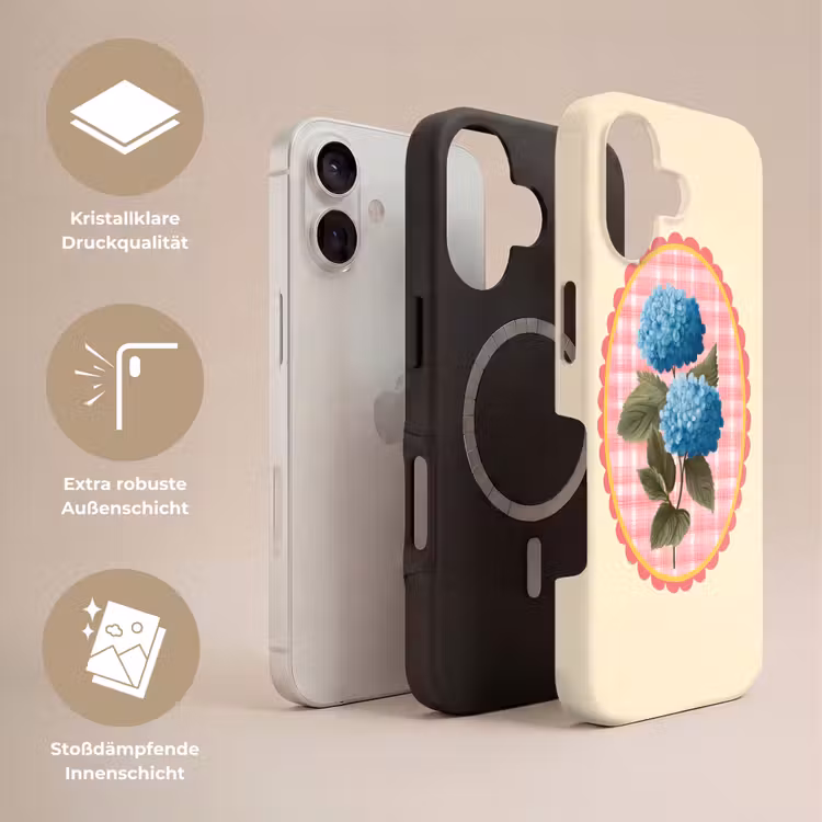 Bloemen - Blauw - Lijst - Bladeren Toughcase MagSafe Apple iPhone 17 klein -USP_Lagen_DE