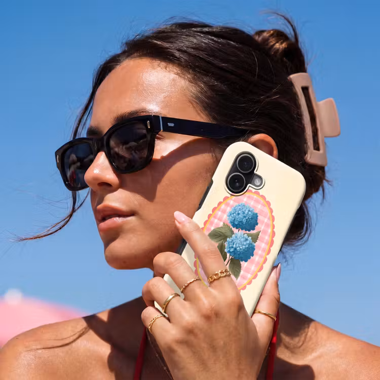 Bloemen - Blauw - Lijst - Bladeren Toughcase MagSafe Apple iPhone 17 klein -Sfeer2V