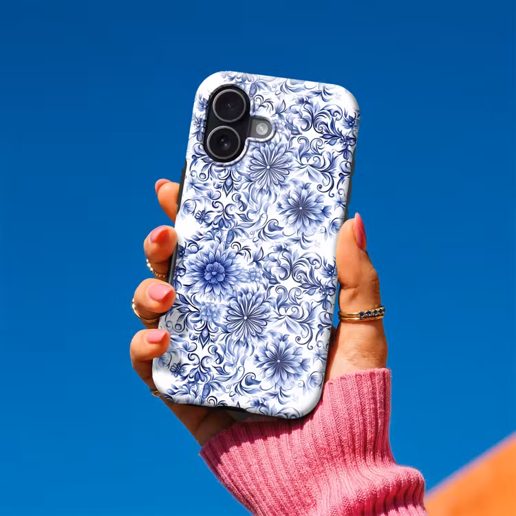 Bloemen - Blauw - Patroon - Wit Toughcase MagSafe Apple iPhone 17 klein 1017 -Sfeer1V