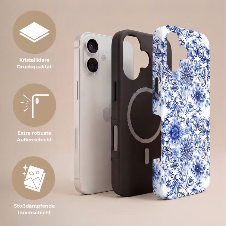 Bloemen - Blauw - Patroon - Wit Toughcase MagSafe Apple iPhone 17 klein 1017 -USP_Lagen_DE