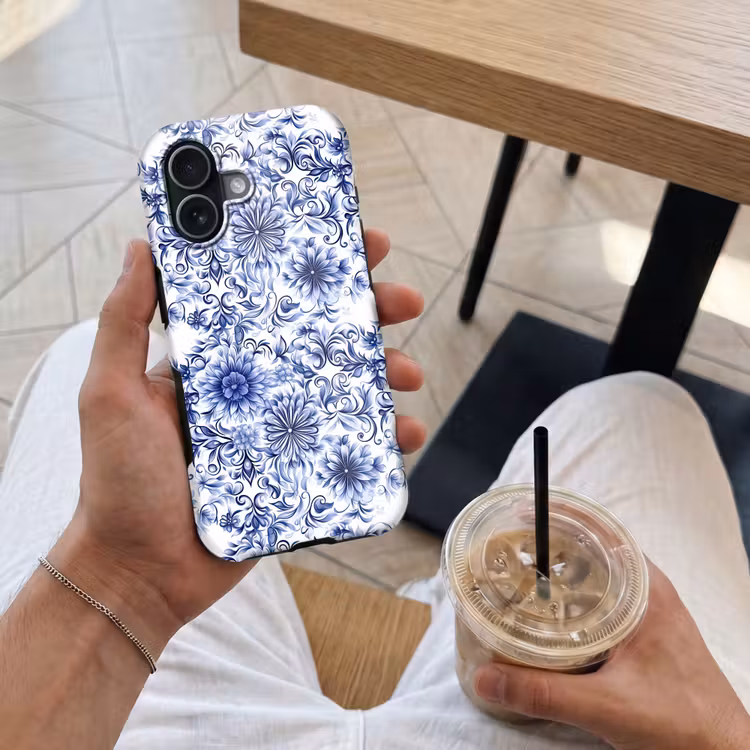 Bloemen - Blauw - Patroon - Wit Toughcase MagSafe Apple iPhone 17 klein 1017 -Sfeer1M