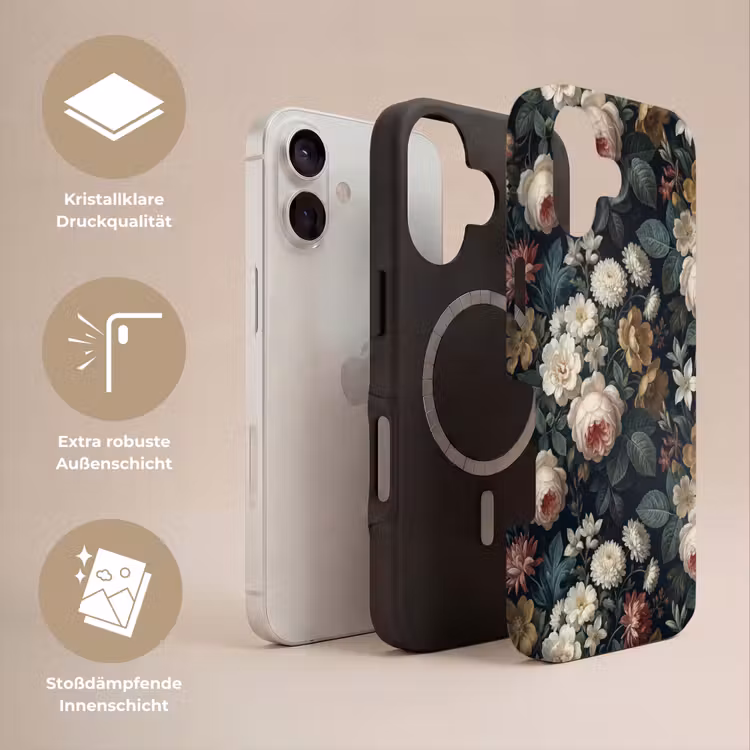 Bloemen - Boeket - Botanisch - Vintage - Donkere achtergrond Toughcase MagSafe Apple iPhone 17 klein -USP_Lagen_DE