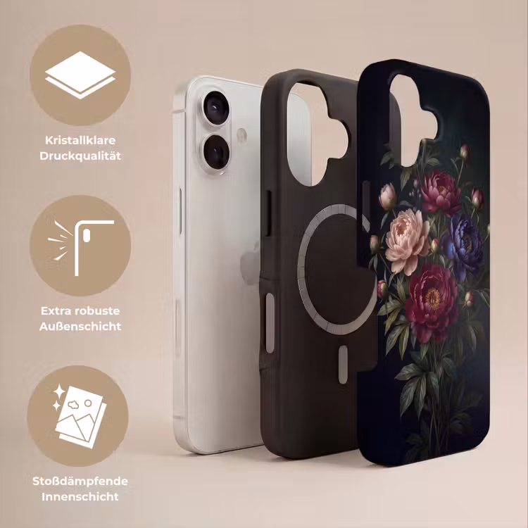 Bloemen - Boeket - Natuur - Modern - Donker Toughcase MagSafe Apple iPhone 17 klein -USP_Lagen_DE