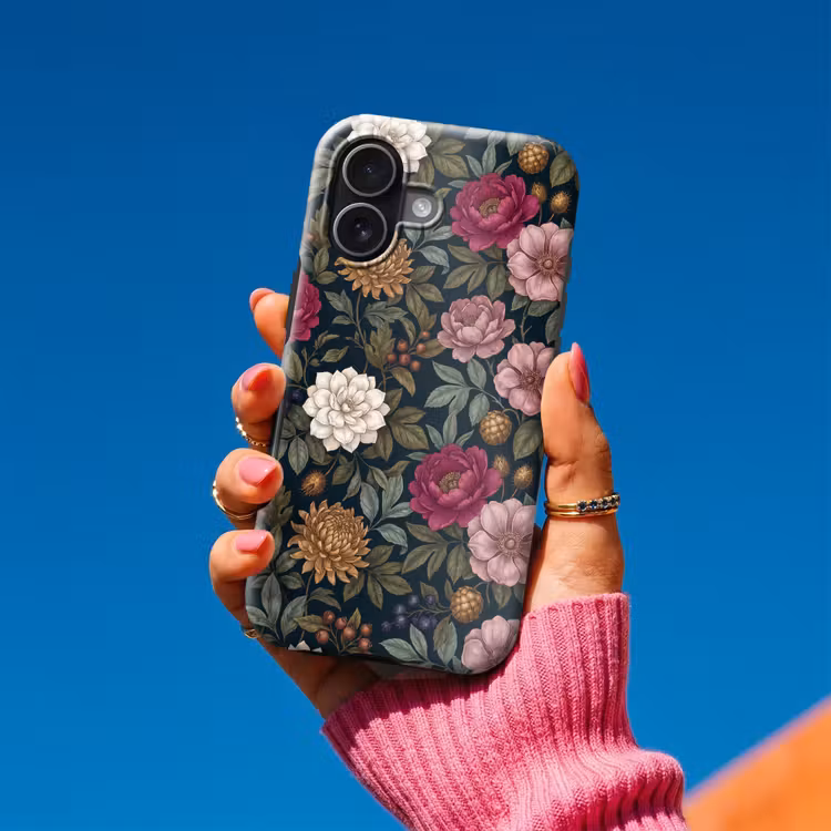 Bloemen - Botanisch - Illustratie - Donker - Vintage Toughcase MagSafe Apple iPhone 17 klein -Sfeer1V