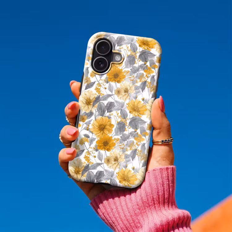 Bloemen - Botanisch - Elegant - Okergeel - Grijs Toughcase MagSafe Apple iPhone 17 klein 1017 -Sfeer1V