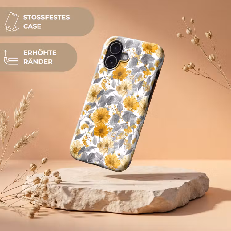 Bloemen - Botanisch - Elegant - Okergeel - Grijs Toughcase MagSafe Apple iPhone 17 klein 1017 -USP_RandenV_DE