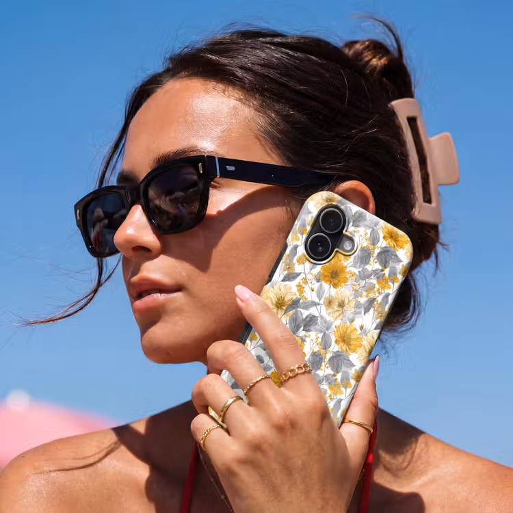 Bloemen - Botanisch - Elegant - Okergeel - Grijs Toughcase MagSafe Apple iPhone 17 klein 1017 -Sfeer2V