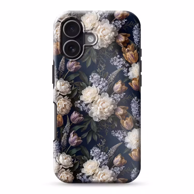 Bloemen - Donker - Elegant - Natuur - Wit Toughcase MagSafe Apple iPhone 17 klein -3d