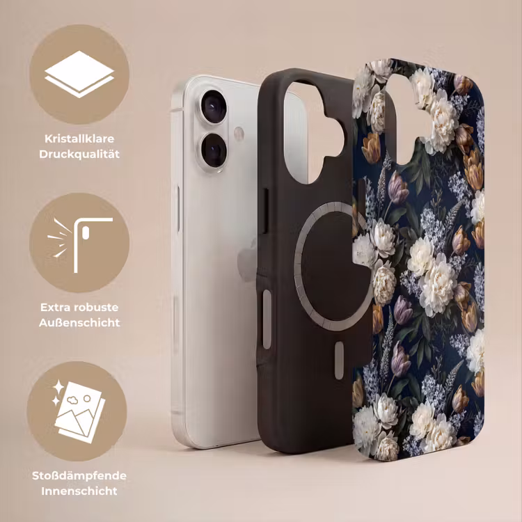 Bloemen - Donker - Elegant - Natuur - Wit Toughcase MagSafe Apple iPhone 17 klein -USP_Lagen_DE