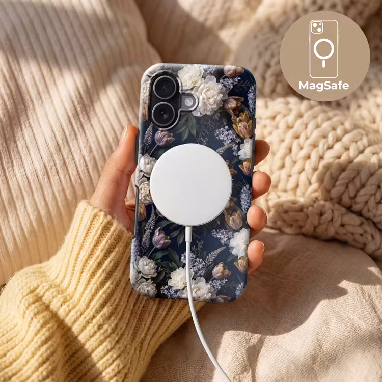 Bloemen - Donker - Elegant - Natuur - Wit Toughcase MagSafe Apple iPhone 17 klein -USP_MagsafeV
