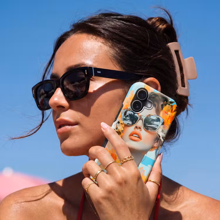 Bloemen - Vrouw - Zonnebril - Blauw Toughcase MagSafe Apple iPhone 17 klein -Sfeer2V