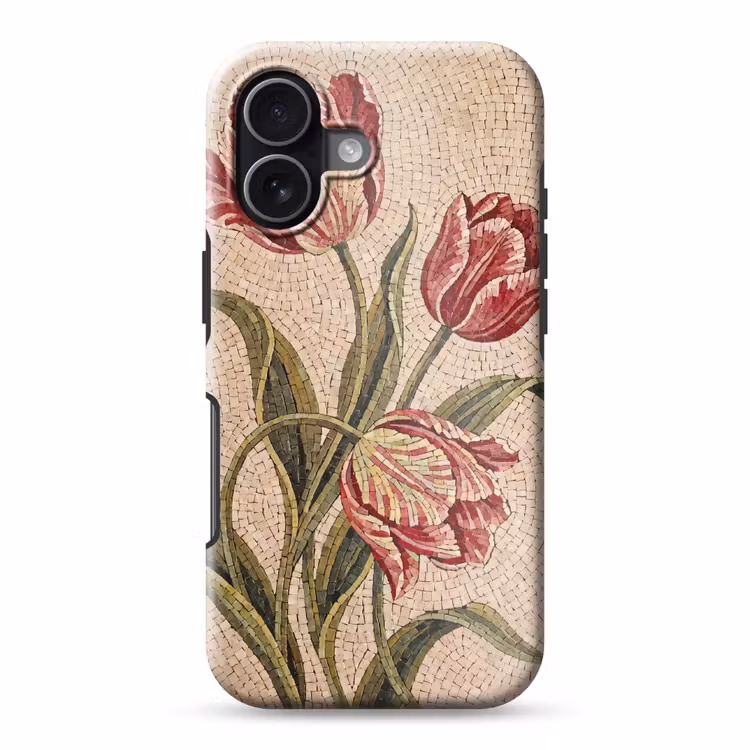Bloemen - Mozaïek - Rood - Groen - Kunst Toughcase MagSafe Apple iPhone 17 klein -3d