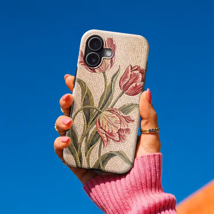 Bloemen - Mozaïek - Rood - Groen - Kunst Toughcase MagSafe Apple iPhone 17 klein -Sfeer1V