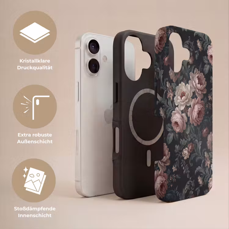 Bloemen - Patroon - Sierlijk - Roze - Donker Toughcase MagSafe Apple iPhone 17 klein -USP_Lagen_DE