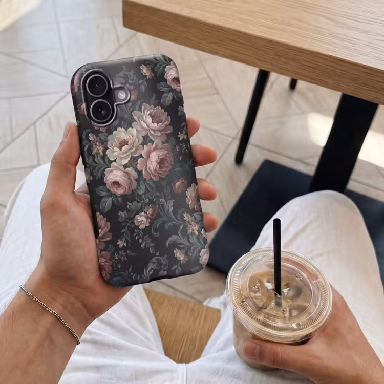 Bloemen - Patroon - Sierlijk - Roze - Donker Toughcase MagSafe Apple iPhone 17 klein -Sfeer1M