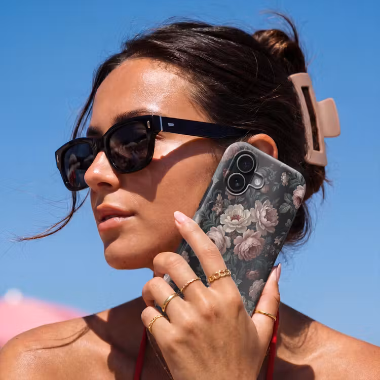 Bloemen - Patroon - Sierlijk - Roze - Donker Toughcase MagSafe Apple iPhone 17 klein -Sfeer2V