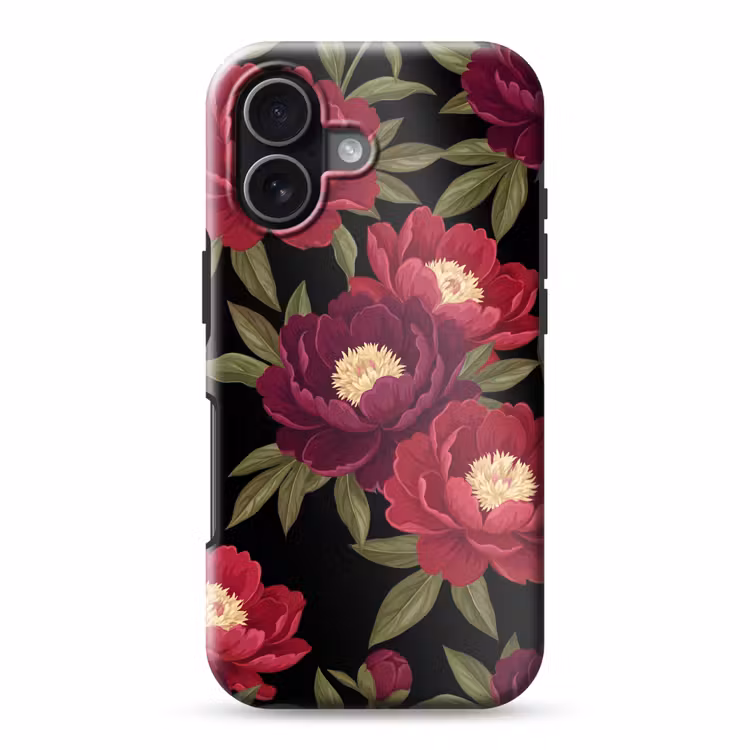 Bloemen - Patroon - Botanisch - Rood - Zwart Toughcase MagSafe Apple iPhone 17 klein -3d