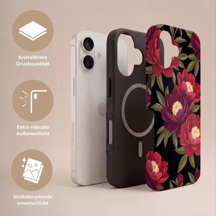Bloemen - Patroon - Botanisch - Rood - Zwart Toughcase MagSafe Apple iPhone 17 klein -USP_Lagen_DE
